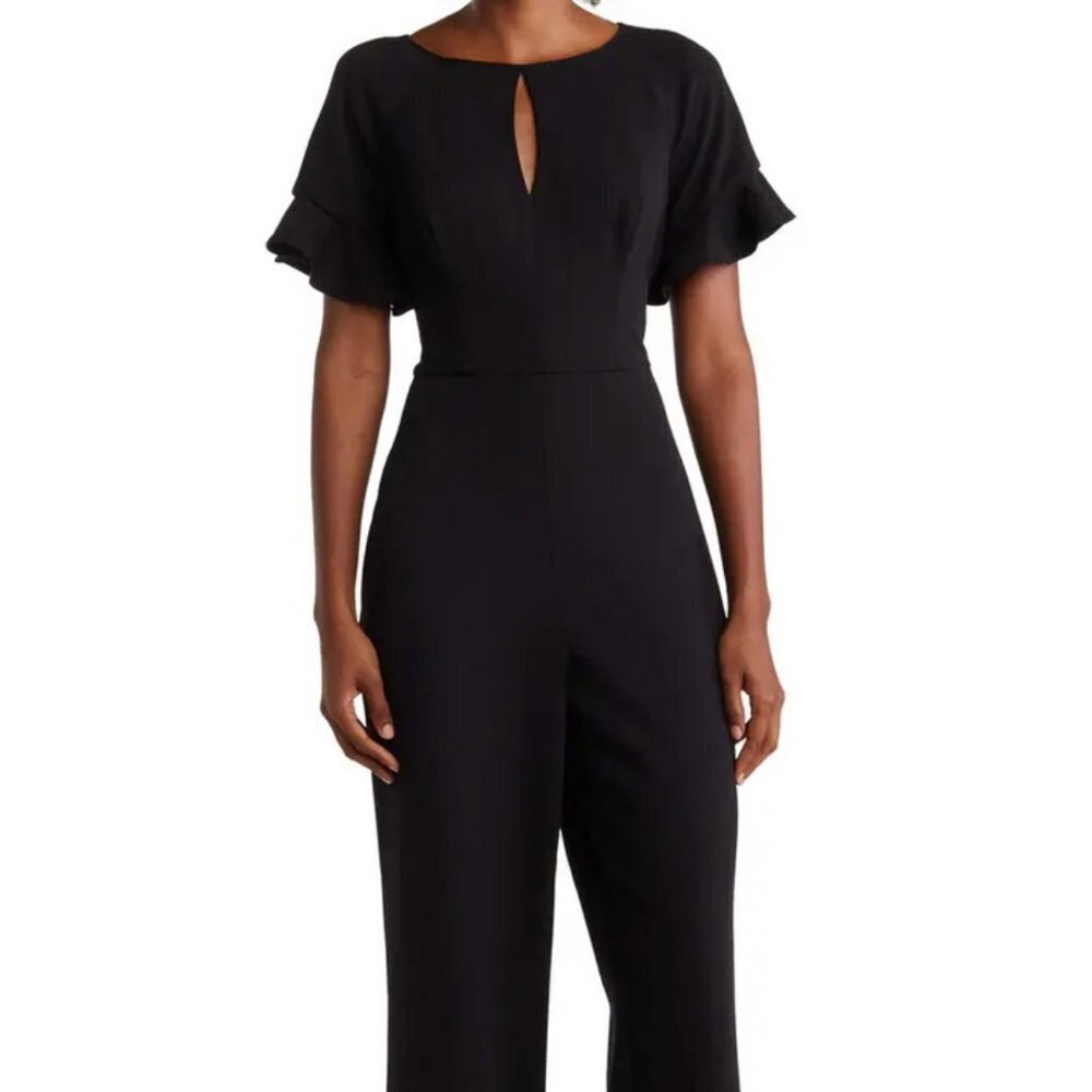 Focus By Shani Black Keyhole Flutter Sleeve Jumpsuit